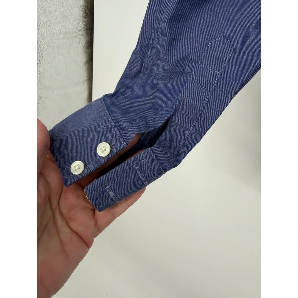 Banana Republic Button Down Shirt Women 2 Petite Blue Tailored Fit Long Sleeve
